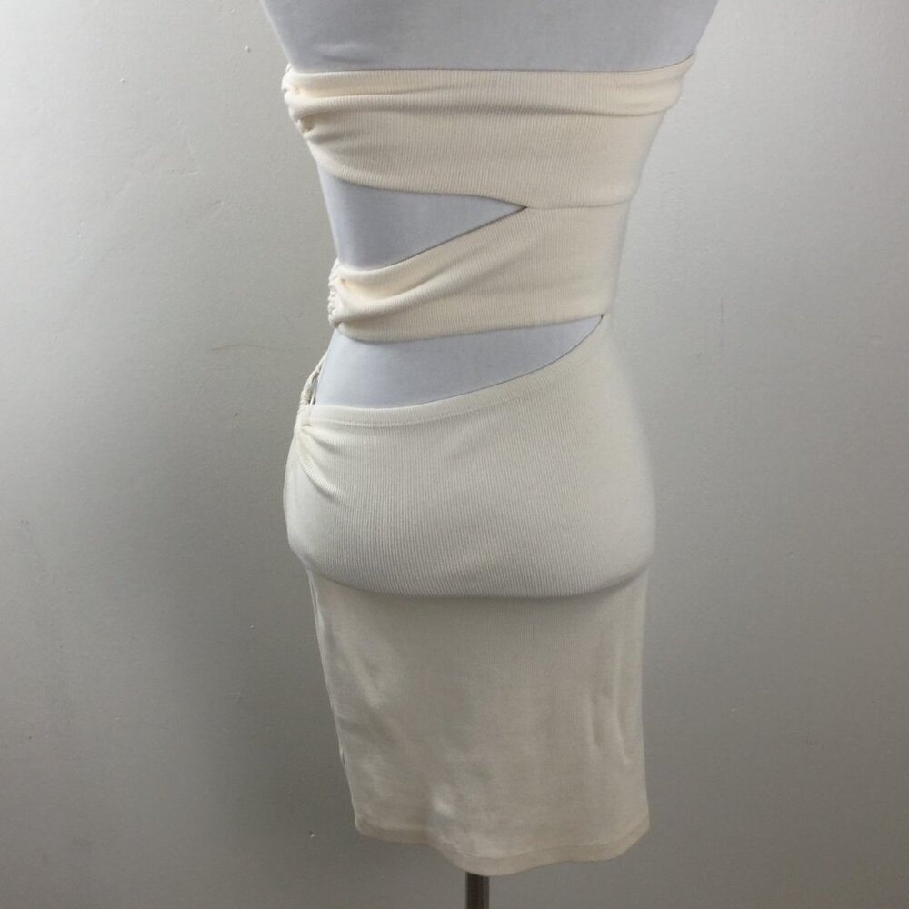 Bordeaux Ribbed Cream Mini Dress s - Picture 4 of 7